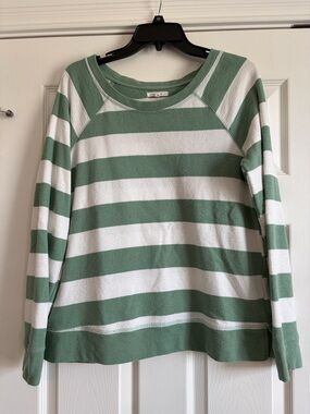 Maurices Sage Green & White Striped Crewneck Sweater